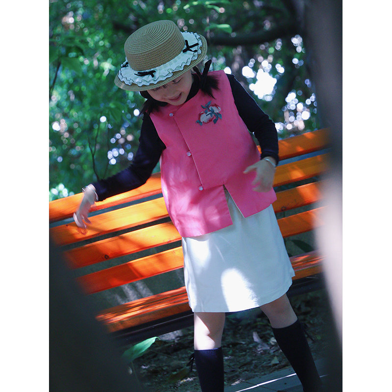 亲子款拜年服手工刺绣真丝仙桃马甲半裙套装女童周岁国风礼服外套