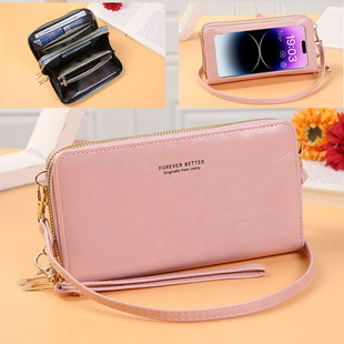 可触屏手机钱包斜挎女2025新款百搭大容量复古单肩手拿钥匙零钱包