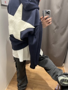 F383 ins 2023AW国潮原创五角星星贴布绣连帽卫衣男女休闲百搭帽衫