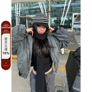 外套 复古做旧重工设计感连帽夹克男女秋冬痞帅街头工装 F383 美式