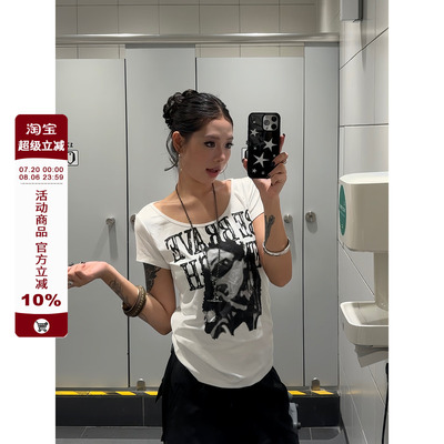 【F383】辣妹人像字母印花短袖