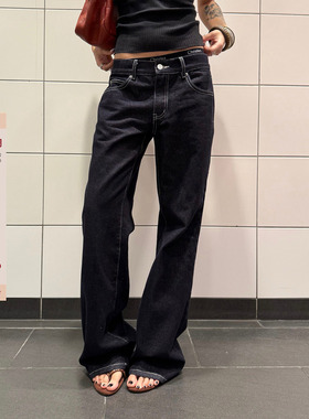 F383 美式复古辣妹低腰牛仔裤女百搭直筒微喇垂感显瘦长裤子春秋