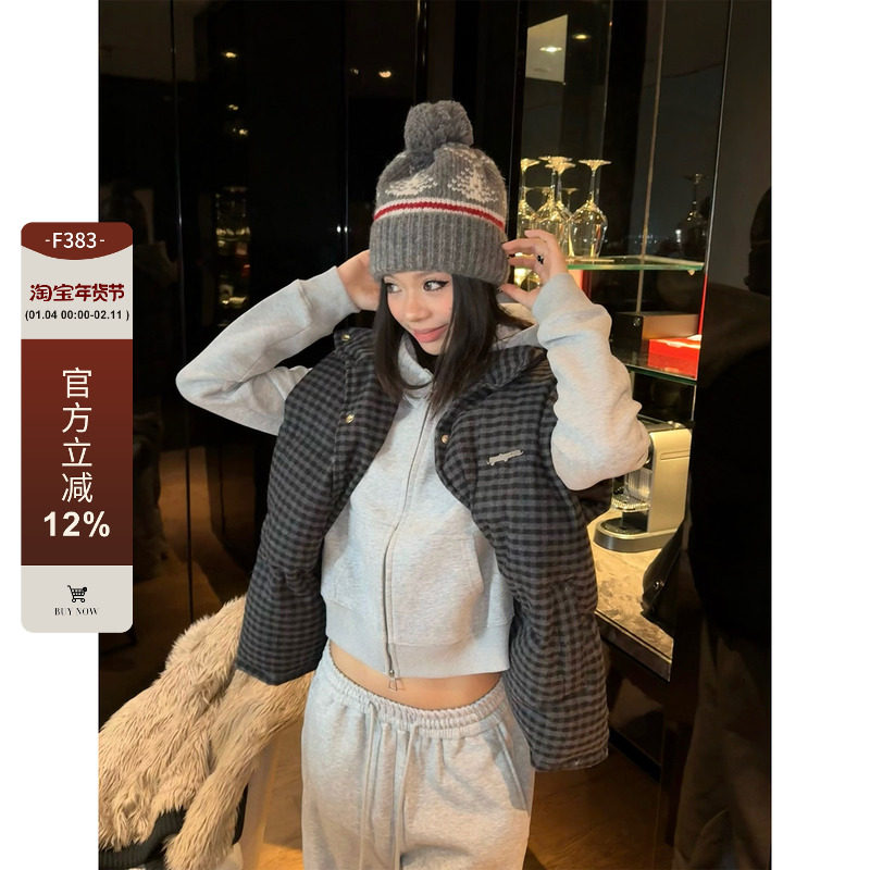 F383 美式复古格纹立领棉服马甲女秋冬叠穿百搭宽松休闲保暖外套,女装/女士精品,马夹,淘宝优惠券,粉丝福利购,淘宝优惠卷