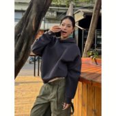 帽衫 重磅纯色简约设计连帽卫衣复古cleanfit短款 潮 2026美式 F383