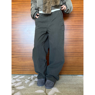 男女宽松休闲阔腿简约百搭长裤 F383 裤 复古水洗做旧直筒工装 美式