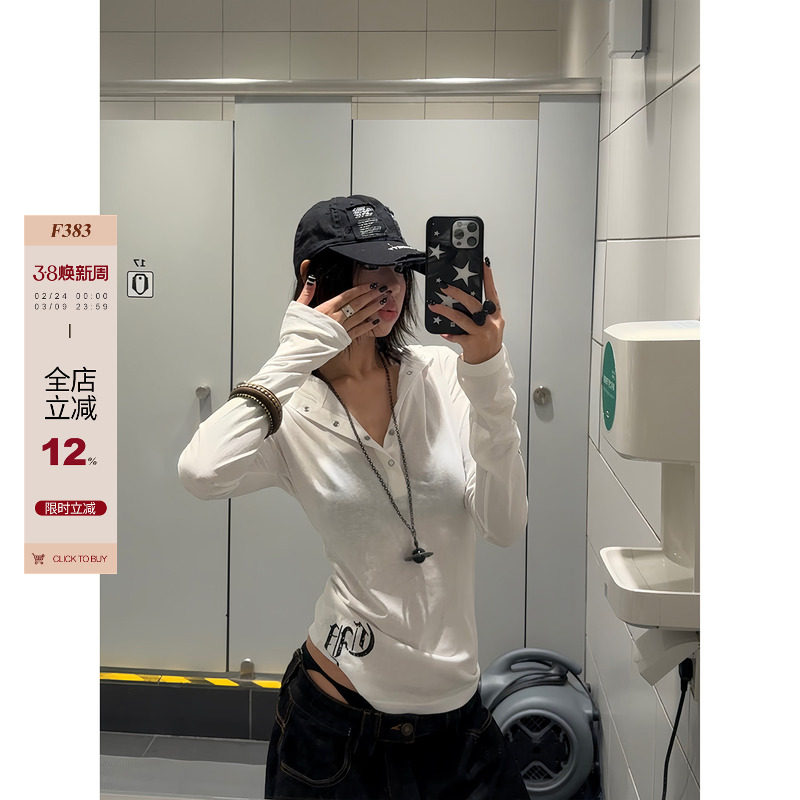 F383 美式朋克长袖连帽T恤哥特风防晒罩衫修身薄纱上衣女辣妹夏潮