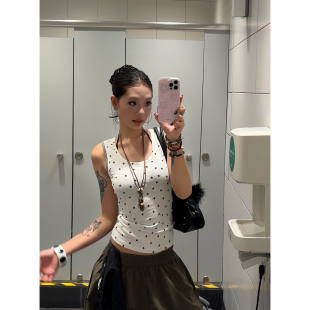 显瘦辣妹短款 修身 上衣 撞色拼接假两件星星吊带背心T恤女夏季 F383