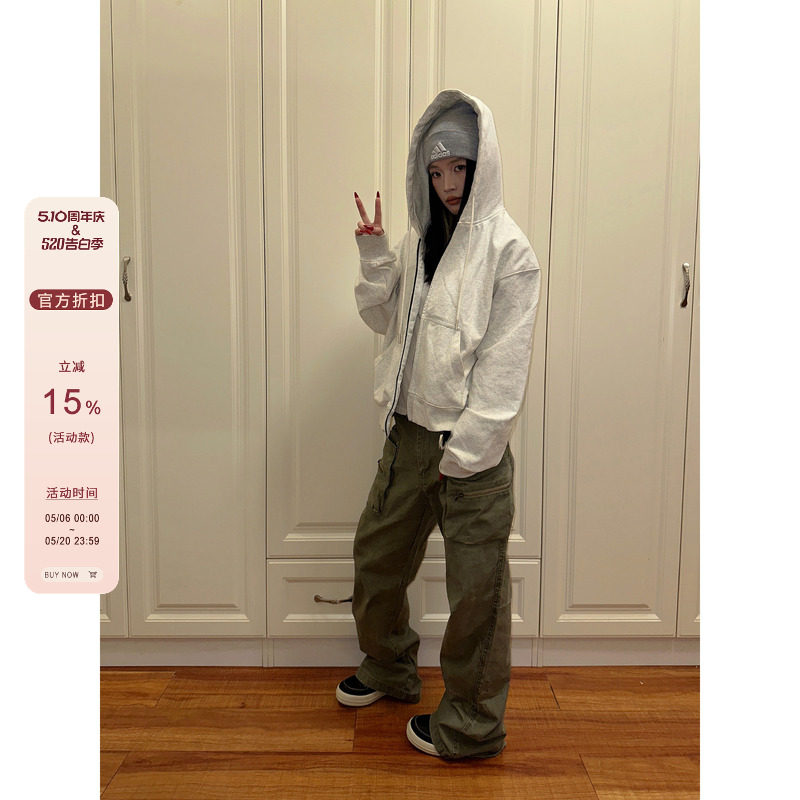 F383 2026美式高街cleanfit短款连帽卫衣外套男女潮宽松百搭上衣