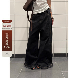 F383 美式复古牛仔裤原色质感低腰长裤百搭宽松阔腿拖地直筒裤潮