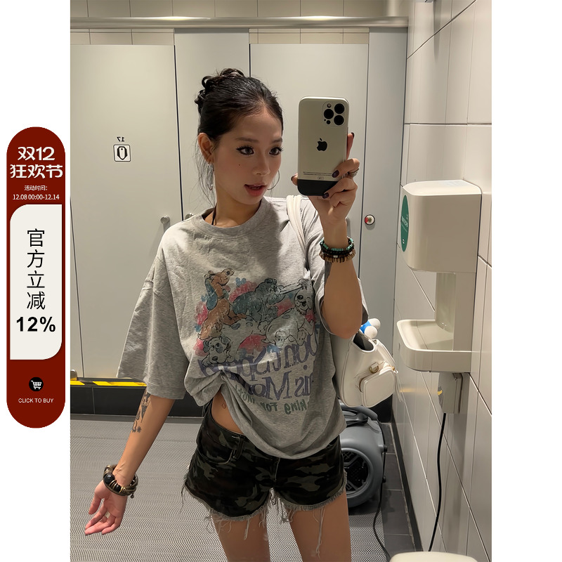 【F383】卡通小狗印花圆领短袖