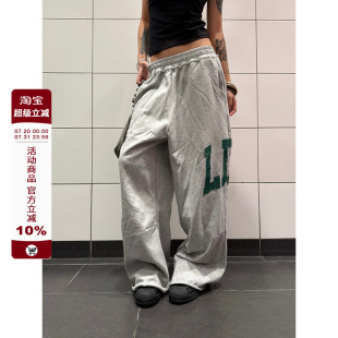 男女寬松直筒闊腿拖地百搭長(zhǎng)褲 F383 美式 復(fù)古字母印花衛(wèi)褲 子辣妹