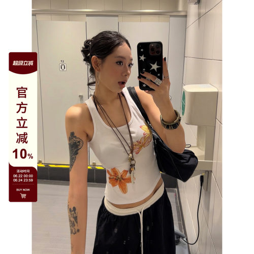 【F383】花卉印花工字背心