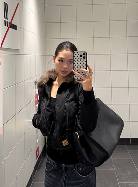 F383 美式复古明线大口袋夹棉毛毛翻领短款工装夹克宽松外套女ins