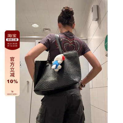 F383黑色编织托特包包