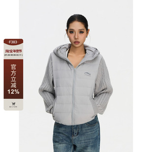 F383 美式复古连帽拼接针织长袖羽绒服男女高级感休闲百搭外套ins