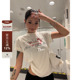 复古腊肠狗印花正肩短袖 F383 2025美式 T恤百搭宽松休闲上衣女ins