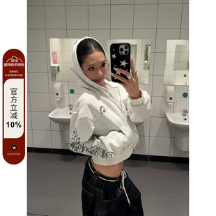 美式 辣妹休闲百搭长袖 复古哥特风字母印花短款 卫衣秋季 开衫 F383