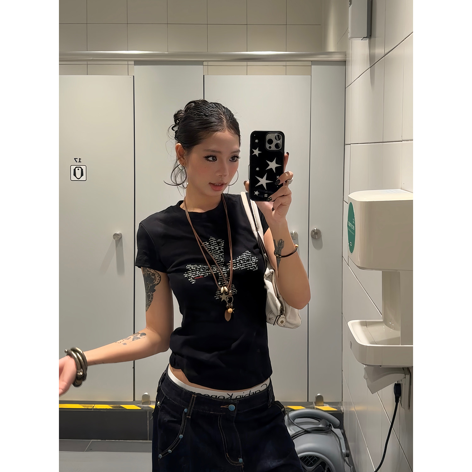 【F383】十字印花正肩短袖图片
