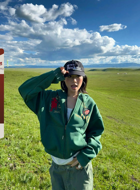 F383 美式复古设计感字母刺绣印花连帽卫衣男女重磅宽松百搭帽衫