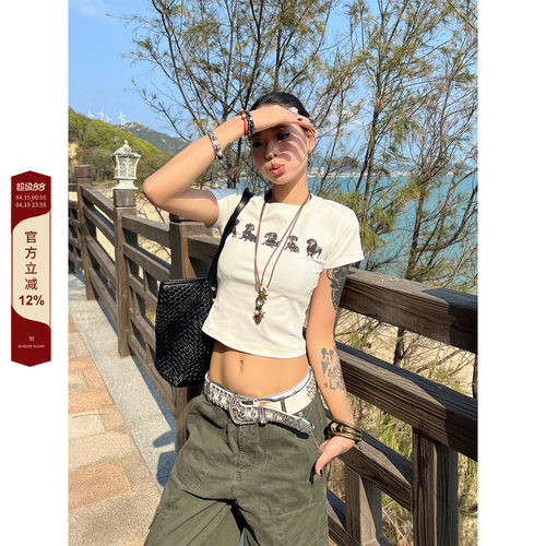 【F383】腊肠小狗印花短袖
