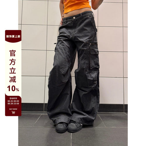 F383 美式复古街头多口袋设计工装裤男女宽松休闲男女百搭直筒裤