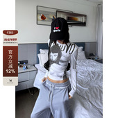 F383 显瘦圆领打底上衣 T恤辣妹修身 美式 复古人物字母印花正肩长袖