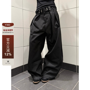 F383 美式复古条纹褶皱弯刀西裤男女cleanfit廓形高级感休闲裤子