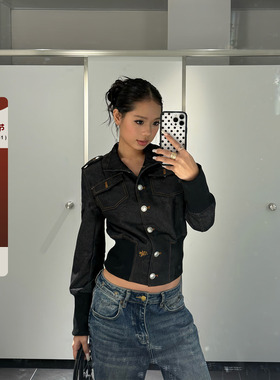 F383 美式复古小众单排扣收腰翻领外套女设计感气质修身显瘦上衣