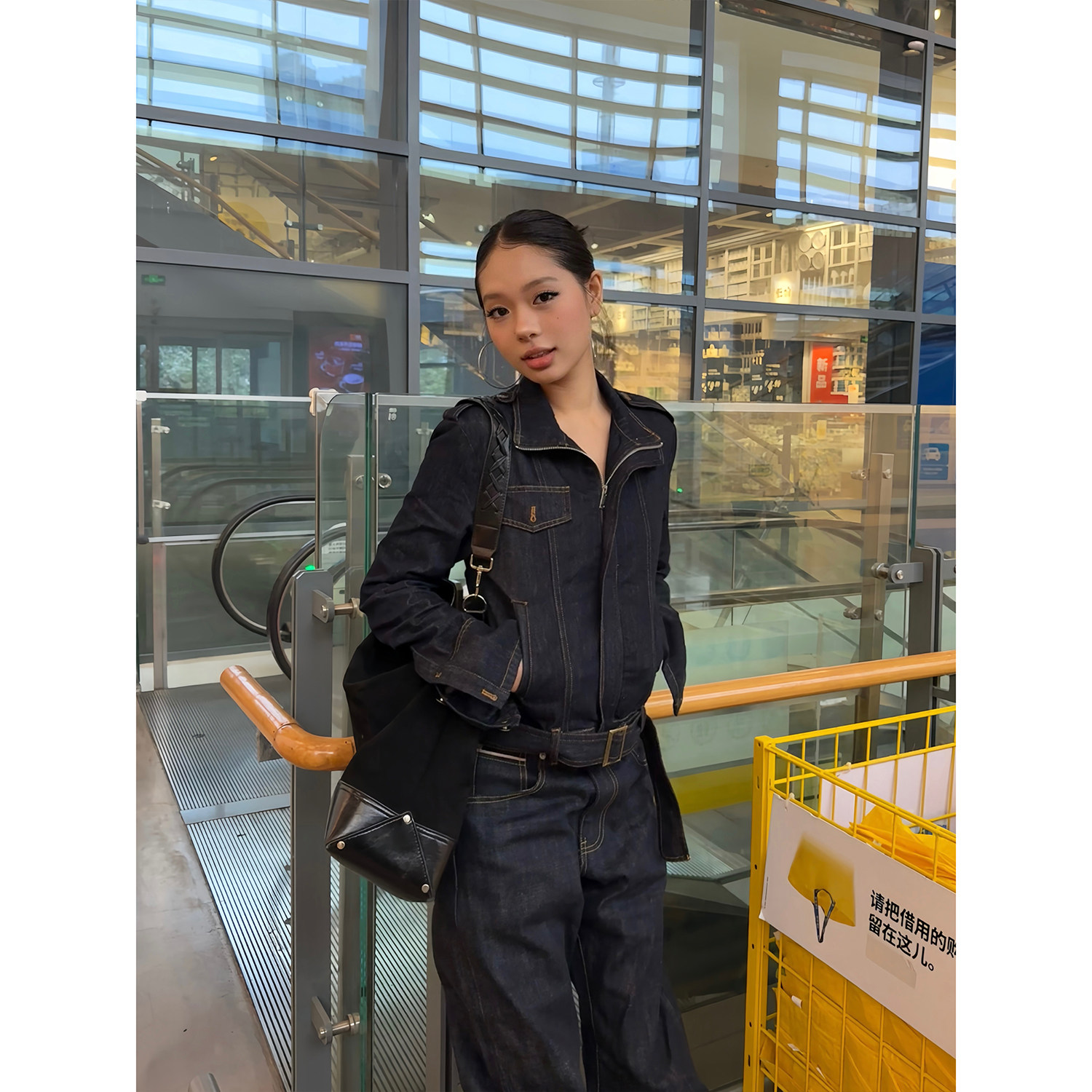 F383 美式复古解构短款牛仔外套女设计感收腰显瘦百搭工装夹克ins