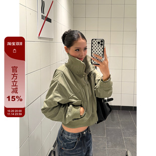 美式 宽松显瘦短款 复古新款 百搭夹克女款 外套ins 立领拉链时尚 F383