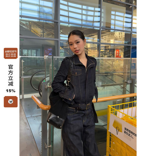F383美式复古解构短款牛仔外套