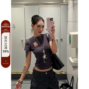 美式 短款 复古爱心字母印花短袖 辣妹风小众修身 上衣 T恤女夏季 F383