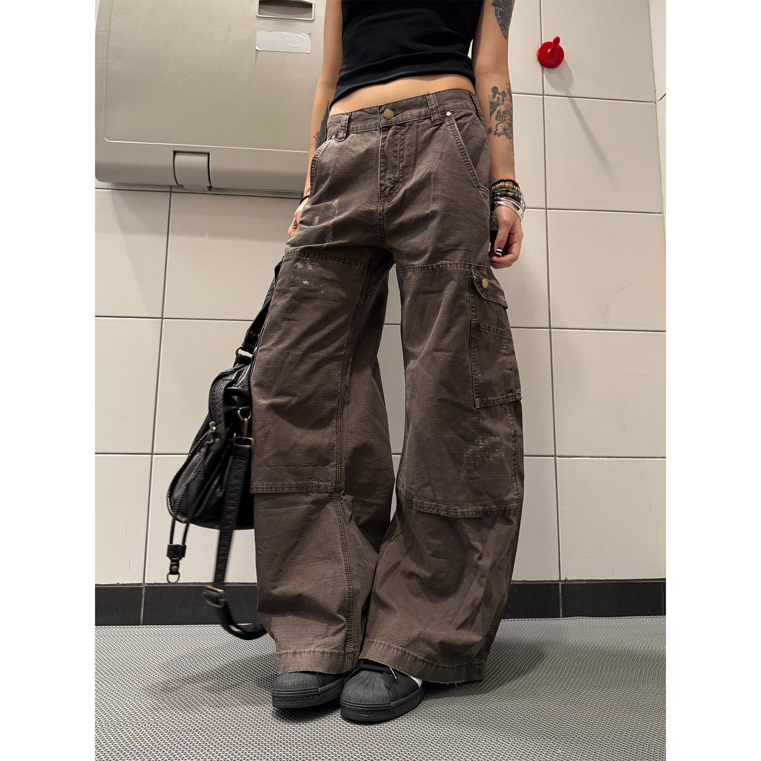 F383 美式复古重工泼墨多口袋工装裤男女高级感小众设计感裤子ins