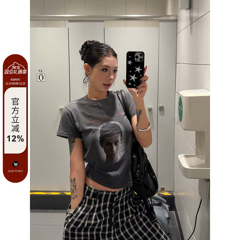 【F383】百搭短袖人像印花T恤