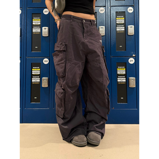 男女宽松休闲直筒阔腿裤 F383 裤 复古大口袋设计感灰色工装 子 美式