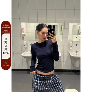 美式 简约短款 复古辣妹修身 T恤女四色打底衫 上衣 显瘦内搭长袖 F383