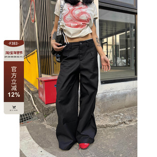 F383 2025美式复古简约百搭基础cleanfit显瘦休闲微喇西裤男女ins