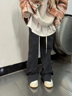 直筒休闲拖地运动裤 黑色侧边排扣长裤 ins 2022AW国潮原创美式 F383