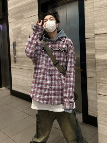 F383美式格子衬衫外套