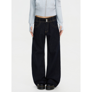 休闲直筒cleanfit高级感裤 复古简约丹宁原色牛仔裤 子女 美式 F383