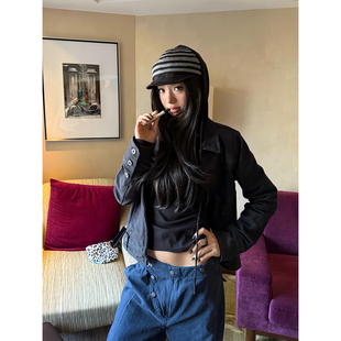 修身 复古小众高街设计感翻领夹克短款 显瘦百搭休闲外套 美式 F383