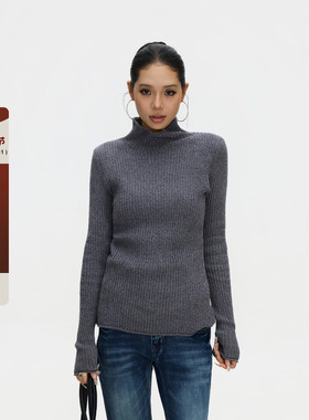 F383 美式复古高领毛衣女修身显瘦内搭针织衫长袖百搭打底衫上衣