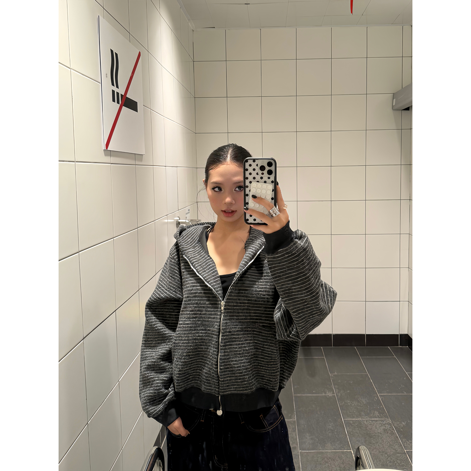 F383美式复古街头绒感条纹外套