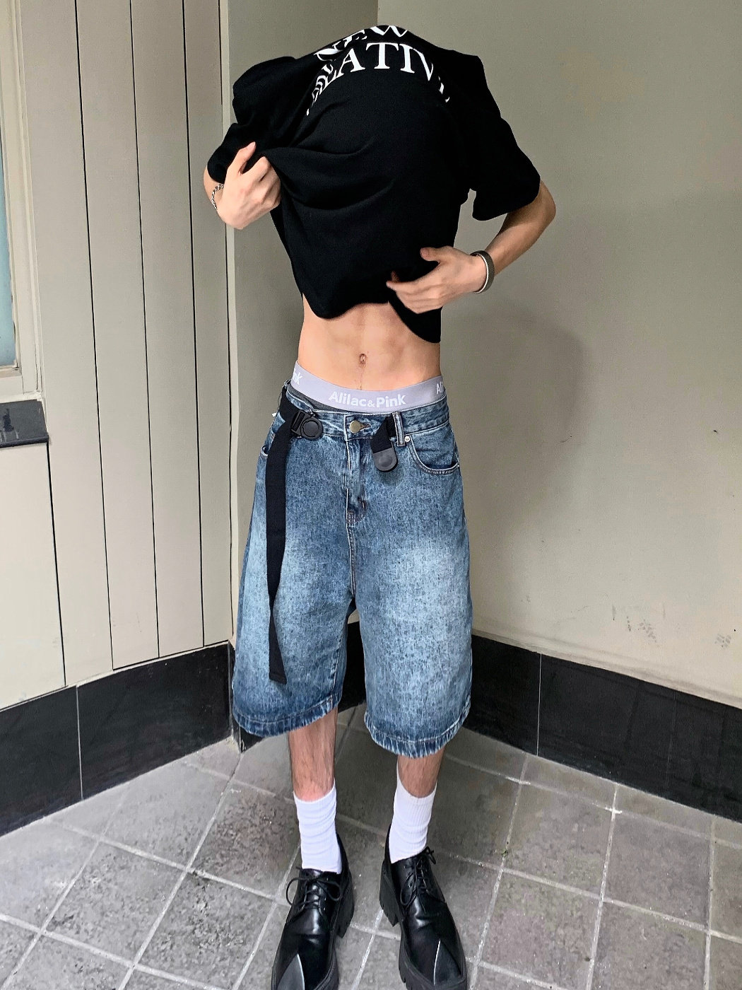 F383男女同款五分牛仔短裤四季图片