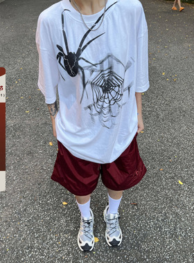F383 2023AW国潮原创美式复古夏季蜘蛛印花宽松休闲百搭短袖男女