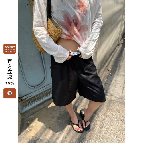 【F383】垂感褶皱五分西裤