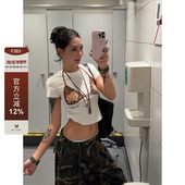 豹纹T恤女HelloKitty假两件挂脖短袖 F383 美式 设计感辣妹上衣夏潮