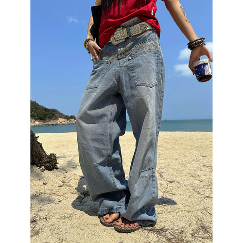 【F383】小众反穿水洗牛仔裤