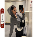 2025美式 显瘦短款 复古双头拉链开衫 连帽卫衣春季 外套女 修身 F383