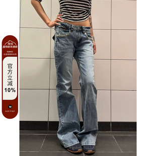 显瘦长裤 F383 女设计感百搭直筒修身 复古豹纹拼接水洗牛仔裤 美式